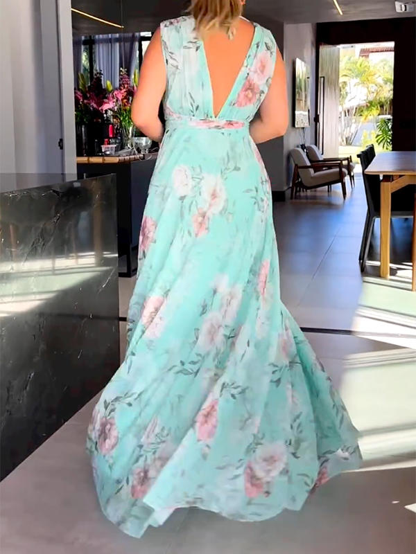 Carina Sleeveless V-Neck Slit Summer Dress