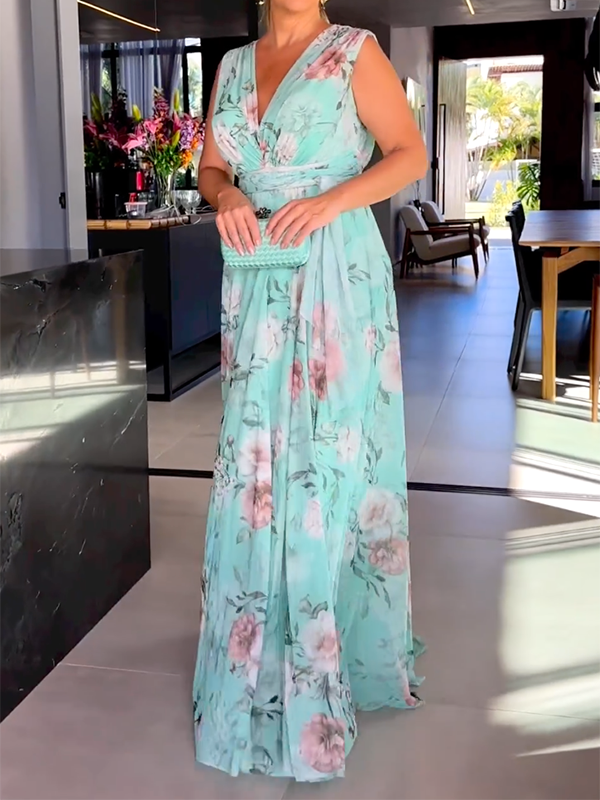 Carina Sleeveless V-Neck Slit Summer Dress