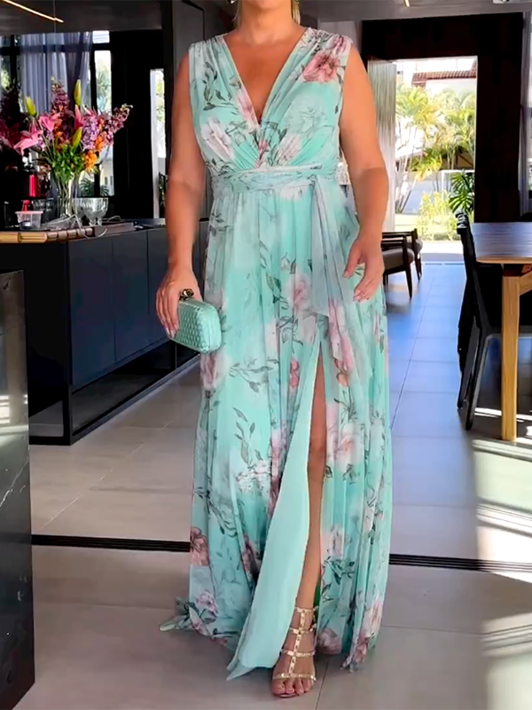 Carina Sleeveless V-Neck Slit Summer Dress
